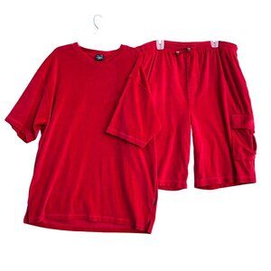 Stardom 2XL Red Shirt & Shorts‎ Set Mens Velour Velvet Streetwear 90's Y2K READ